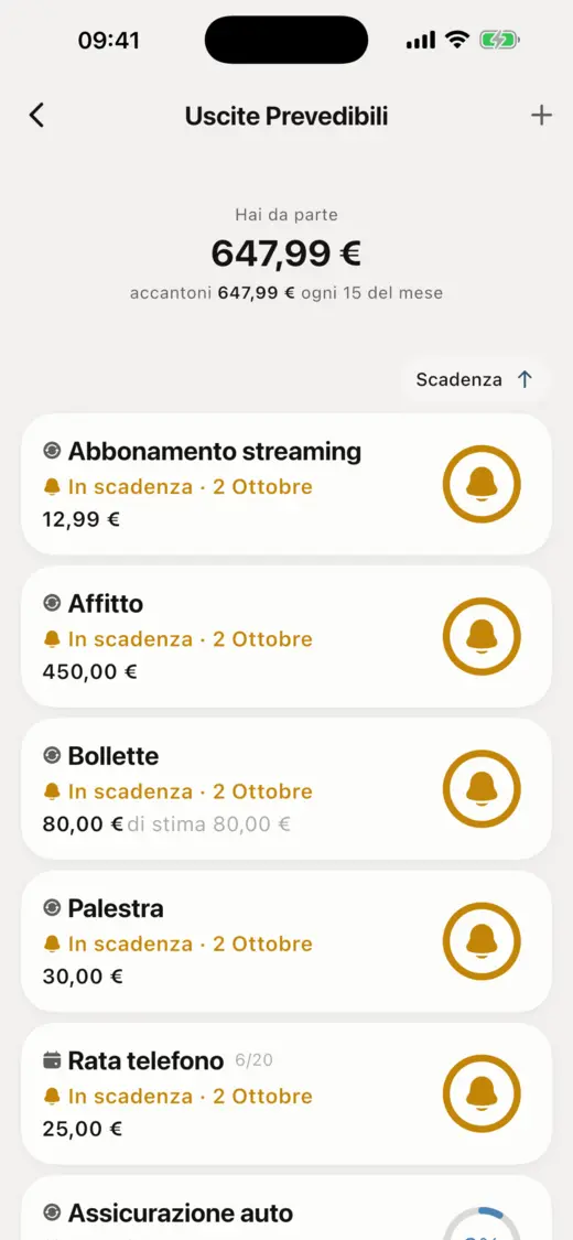 Schermata Uscite prevedibili di Zeni